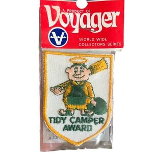 Vintage 70s Voyager Brand NIP Sew On Patch TIDY CAMPER AWARD